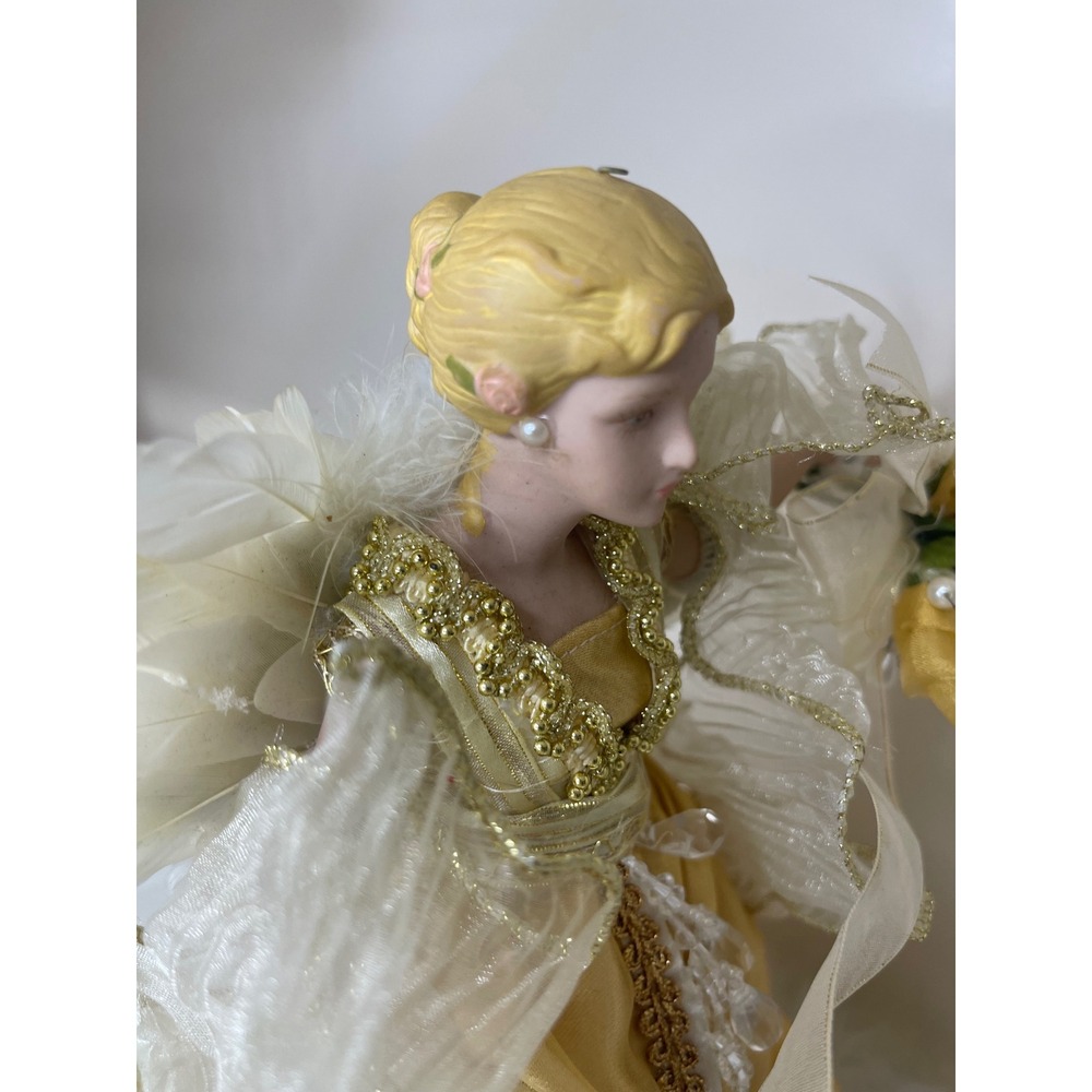 Vintage Dillard's Trimmings‎ Porcelain Angel Tree Topper Gold Gown With Box - Picture 13 of 16